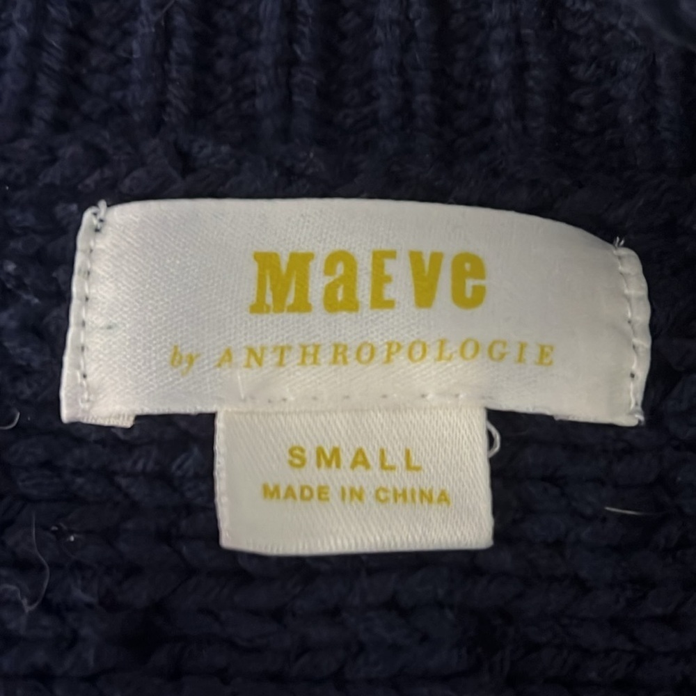 Anthro Maeve Chunky Cable Knit structured Cardigan Sweater navy Blue small - Picture 10 of 12